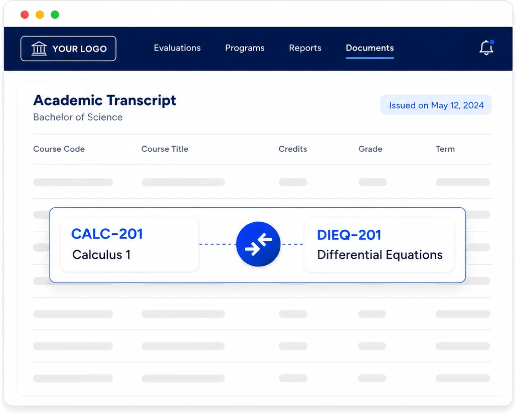 Inbound matching a course equivalency on a transcript